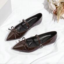 Women's Rubber Bow Tie Flat Shoes, Minimalist - Brown - View 10