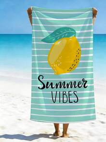 1pc Lemon Stripe Beach Towel, Printed Microfiber Beach Blanket, Available In Multiple Sizes, Lightweight, Suitable For Swimming, Camping, Sports, Beach Or Gym - Lemon Stripes - View 4