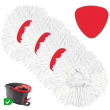 4 Pack Spin Mop Refill Replacement Head Compatible With EasyWring Spinning Mop With 1 Swivel Mop Base 100% Microfiber Deep Cleaning Machine Washable - White 1-Tank System - 拖把 4 件組底座 1 件 - 查看 9