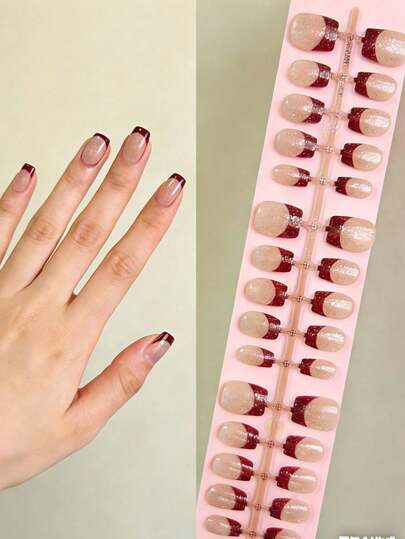 qihangxin Kit com 150 unhas postiças de gel francesas, nas cores rosa claro e vermelho, formato quadrado curto, para manicure francesa. Unhas postiças curtas de gel com cobertura total, removíveis com acetona. Kit para aplicação de unhas postiças em casa, ideal para mulheres e meninas.