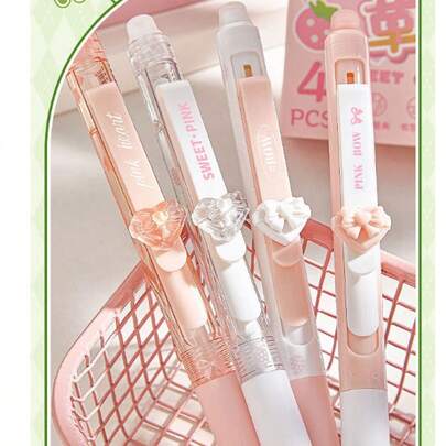 4pcs Erasable Cartoon Animal & Space Exploration Pattern Ballpoint Pens, With Retractable Clip, 0.5mm Refill, Black Ink, Suitable For Writing, Back To School & Office Supplies, Stationery