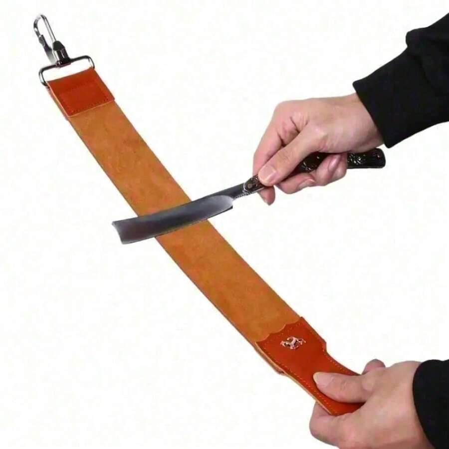 Double-Layer Genuine Leather Shaving Strop Straight Razor Sharpener Strap Belt Necessary Shaving Strap Tool - Brown - View 1