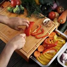 3Pcs Thickened Bamboo Chopping Board With Sliding Tray And Storage Drawer, Versatile Kitchen Cutting Board With Serving Plates For Home Cooking - 3Pcs Package - View 6