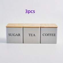 3pcs Black & White Storage Containers, Metal Coffee Bean, Sugar & Tea Storage Boxes, Daily Kitchen Organizing Supplies, Kitchen Storage, Storage Boxes - Multicolor - View 10