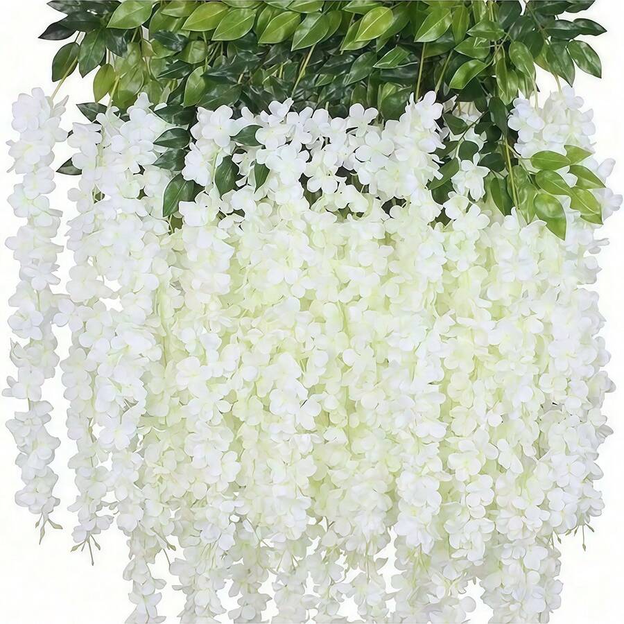 6/12/24 paquete de guirnalda de glicinia, cuerda de flores artificiales de 3,75 pies, flores colgantes falsas, vid de glicinia de seda para boda, jardín, decoración de pared - Beis - Ver 1