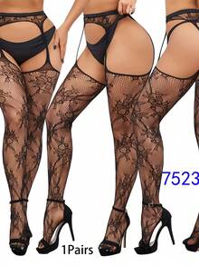 1-6 đôi tất ren đen, tất dài đến đùi gợi cảm, tất có dây đeo, quần tất dày (không bao gồm quần lót) - màu đen - Xem 20