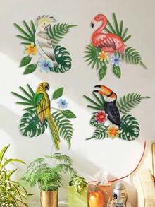 1pc Metal Parrot & Tropical Leaves Wall Decor, Vibrant Colorful Bird Plaque, Multipurpose Flamingo Parrot Wall Hanging Decoration, Suitable For Home, Bar, Kitchen, Cafe - Multicolor - View 3