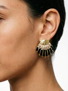 1 Pair Minimalist Black Pink Enamel Shell Earrings, Versatile Gold Plated Jewelry For Women, Great Mother's Day Gift For Office, Casual & Family Gathering - Multicolor - View 4