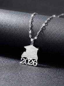 1 pieza Colgante de gorra de graduación mate plateada, modelo 2026, material de acero inoxidable, adecuado para niños, niñas, compañeros de clase, amigos, regalo de graduación y regreso a la escuela - Plateado - Ver 6