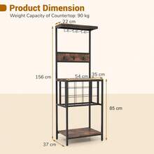 GOFLAME Industrial Freestanding Wine Rack, Tall Floor Wine Bar Cabinet With Glass Racks, Bottle Holders & Hooks, Rustic Brown Coffee Bar Cabinet With Storage For Home, Dining Room - Rust Brown - View 2