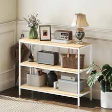 HOMCOM Mesa de Consola Estrecha 101x35x80 cm Consola de Recibidor Mesa de Recibidor Moderna con 3 Estantes Abiertos y Patas de Metal para Pasillo Entrada Salón Dormitorio Natural y Blanco - Marrón - Ver 4
