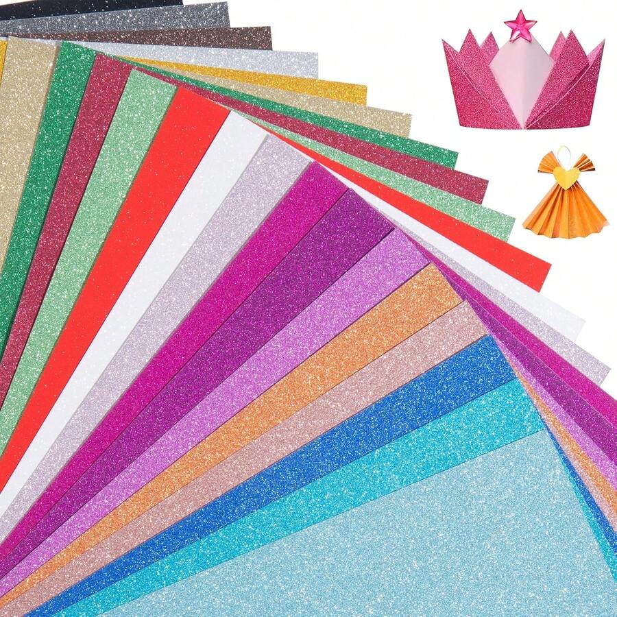10/20/40pcs Multi-Color Glitter Card Paper, High-Quality Shiny Card Paper, A5 Glitter Paper For Arts & Crafts, Card Making, Scrapbooking DIY Projects - Multicolor - View 1