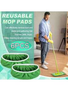 8 pièces/6 pièces Tampons de remplacement de vadrouille en microfibre super, convenant pour aspirateur robot, vadrouille plate, tampons de vadrouille lavables, utilisation humide et sèche, facile à nettoyer, fournitures de nettoyage, essentiels pour la rentrée scolaire - tête de balai verte - Voir 7