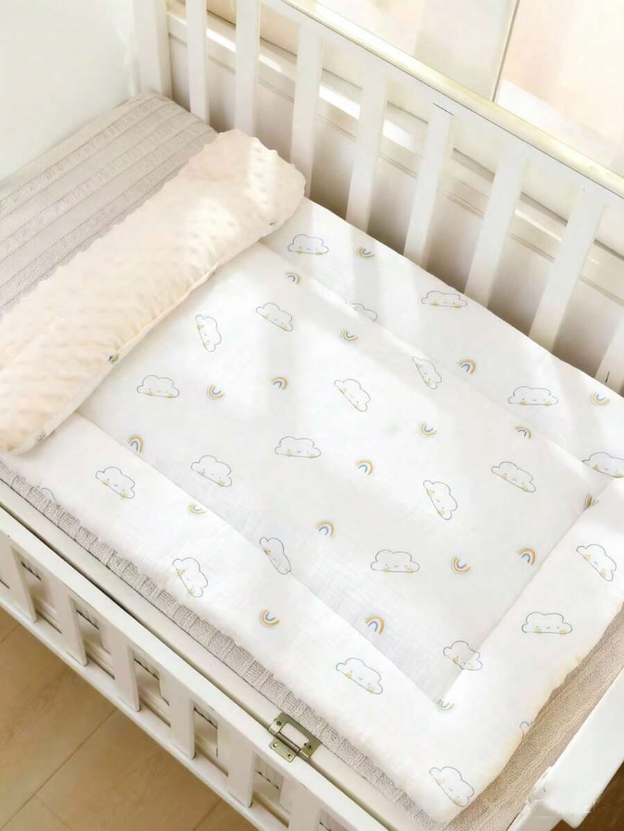 1件婴儿床床垫，柔软毛绒面料，保暖舒适，适用于婴儿房、儿童床，双面可用，可机洗 - 彩虹雲朵 - 查看 1