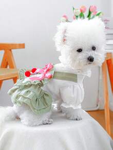 PETCIRCLE 1件宠物衣服，猫狗室内外通用服装，小型犬幼犬博美犬泰迪休闲可爱连衣裙系列，樱桃蛋糕裙 - 彩色 - 查看 2