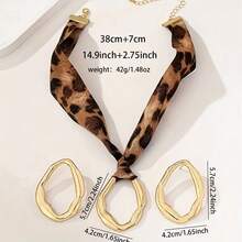 3pcs Fashionable Elegant Sexy Hollow Circle Leopard Print Cord Design Earrings Necklace Jewelry Set, Suitable For Women's Daily And Party Matching - Multicolor - View 6
