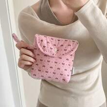 1pc New Corduroy Bow Tie Large Capacity Sanitary Pad Storage Bag, Multi-Functional Feminine Hygiene Pouch, Cosmetic Bag, Mini Toiletry Bag, Suitable For School, Dorm, Commute, Travel, Home, Great Gift For Women & Girls - Multicolor - View 5