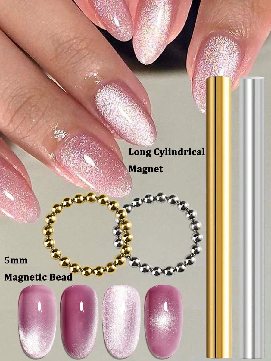 圆形美甲猫眼凝胶磁性笔，5mm 指甲圆形磁珠，冰花水波纹美甲凝胶指甲油 3D 猫眼美甲彩绘强力磁铁棒美甲 DIY 工具 - 彩色 - 查看 1