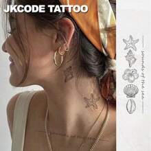 JKCODE TATTOO OCEAN MINIMAL TATTOO - Herbal Temporary Tattoo, INS Style, Cute Design - Ocean Theme Island Style - Sea Turtle, Starfish, Shell, Jellyfish - Summer Beach - Fashionable Tattoo Accessory For Girls, Finger, Hand, Neck, Waterproof, Long-Lasting 15 Days - Light Grey - View 10