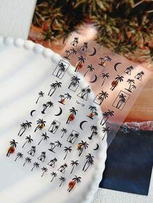 2 片装 3D 夏季椰子树美甲贴纸 热带海洋黄昏树木自粘指甲贴花 海滩植物美甲设计美甲装饰 - 彩色 - 查看 5