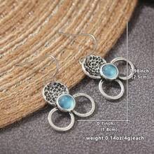 1 Pair Silver-Tone Round Blue Earrings, Creative Yet Minimalist Design, Fresh And Elegant Style, Ideal For Daily Wear And Formal Occasions, Great Gift For Women - Silver - View 4