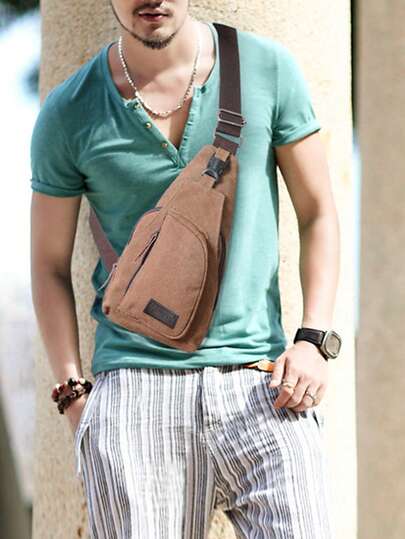 Bolso de pecho estilo coreano casual para hombres, bolso de lona deportivo, bolso pequeño de color contrastante, bolso bandolera multiusos para exteriores, caminar, ciclismo, ligero