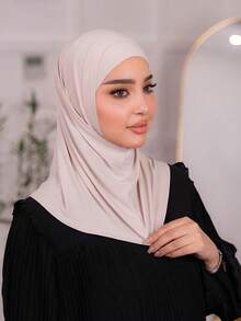1pc Hijab Cap, Women's Middle Eastern Arabic Dubai Turkey Solid Color Classic Minimalist Casual Elegant Humble Modal Silk-Like Soft Breathable Comfortable Long Brim 2-In-1 Scarf Turban Jersey Hijab, Suitable For Daily Life, Festivals, Gatherings, Worship, Beach, Holiday, Travel Essential - Multicolor - View 10