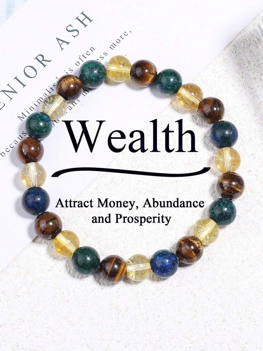 Vòng tay Thịnh Vượng & Dồi Dào, Đá Citrine & Mắt Hổ 8mm, biểu tượng may mắn, giàu có, thành công & tự tin, trang sức pha lê phong cách Boho dành cho nam và nữ - Nhiều màu - Xem 1