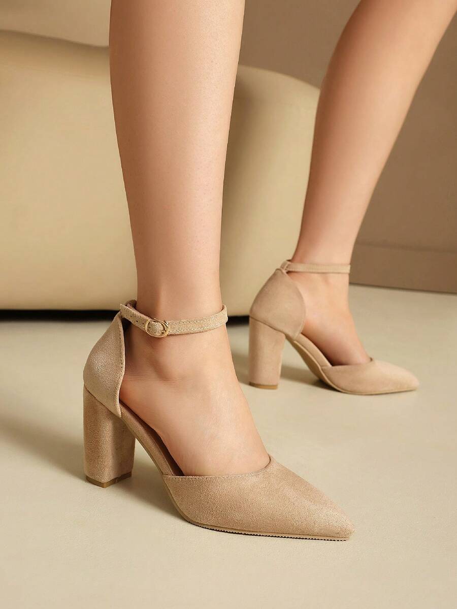 Giày cao gót mũi nhọn, gót chunky, quai ngang, dáng rộng, thanh lịch dành cho nữ. - Màu be - Xem 1