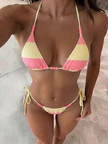 Women's Sexy & Fashionable 2 Pieces Yellow Bikini Swimwear, Summer Beach Vacation - Multicolor - View 2