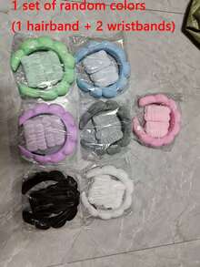 1个面部头带/2个面部腕带/3套SPA头带、化妆头带、面部头带、护肤头带、蓬松海绵头带、蝴蝶结、泡泡头带、SPA头带、腕带、女士和女孩发饰，适用于瑜伽、跑步、健身、护肤、保湿面膜、清洁、美容配件、自我护理必备品、浴室用品、运动服、四季皆宜、居家SPA、健身伴侣 - 多色 - 查看 17