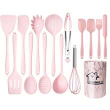Set Peralatan Dapur Silikon, Set Peralatan Masak Warna Pink dengan Rak Penyimpanan Motif Marmer, Peralatan Masak Anti Lengket Tahan Panas, Cocok untuk Peralatan Masak Anti Lengket, Perlengkapan Dapur untuk Memasak dan Memanggang - View 8