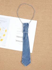 1件男女通用时尚休闲牛仔布可调节链条颈链，适合街头、派对、宴会、个性装扮 - 彩色 - 查看 2