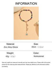 1pc Colorful Beaded Y-Shaped Clasp Necklace With Shell & Starfish Pendants, Unique Beach Vacation Style Jewelry For Daily Wear And Party, Random Stone Color And Shape - Multicolor - View 5
