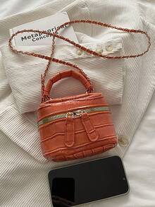 Bolso de cadena mini ligero, bolso acolchado, bolso cubo, adecuado para niñas, estudiantes universitarias y trabajadoras de oficina - Naranja - Ver 5