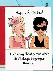 1 chiếc, Thiệp chúc mừng sinh nhật vui nhộn dành cho bạn thân "Nhỏ hơn mình". Bao gồm phong bì, giấy mỹ thuật cao cấp. Thiết kế hình ảnh các cô gái hoạt hình với hoa và kính thời trang. Hoàn hảo cho sinh nhật bạn gái - Chiếc thiệp nhẹ nhàng lý tưởng (12cm/4.7in X 17cm/6.7in) - Phong bì đỏ - Xem 6