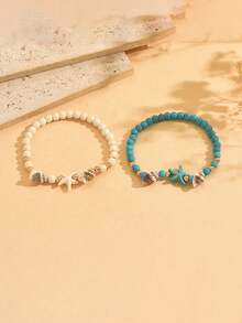 Bộ 2 vòng tay đính hạt hình sao biển phong cách Boho, thích hợp cho nữ giới đeo hàng ngày, dự tiệc, đi nghỉ mát. - Nhiều màu - Xem 5