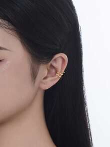 1pc S925 Sterling Silver Personalized Geometric Round Clip-On Earrings, Versatile For Women's Daily Wear - Round Line Ear Cuff - View 3