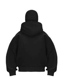 Men's Fashion  Printed Barak Double Hooded Half-Zip Sweatshirt - Black - View 2