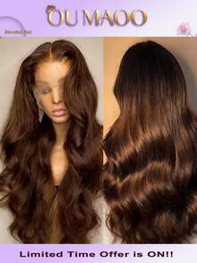 Body Wave Lace Front Wigs Human Blended Hair Wear And Go Glueless Wigs Wide Lace 200 Density Human Blended Hair Wigs 13x4 Human Blended Hair Lace Front Wigs Pre Plucked 20 Inches Natural Color - Brown - View 2