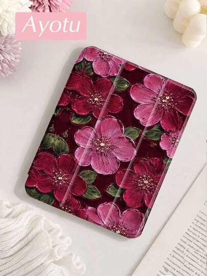 Ayotu 1 件装酒红色花卉图案平板电脑保护套和 Kindle 电子阅读器保护套，适用于 iPad Air 8 (M4) 2026 (11/13 英寸)、第十代、Air 4/Air 7/9.7 英寸、Galaxy Tab A9 Plus、Kindle（第十一代 - 2024 年发布）（6 英寸）、Kindle Paperwhite 第十二代 2024 年款，时尚简约的节日礼物