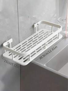 1pc Or 2pcs No Drill Adhesive Wall Mounted Shower Caddy, Space-Saving Slim Design, Large Capacity Open Storage, Multi-Function Floating Organizer Rack, Ideal For Bathroom Use - White - View 4