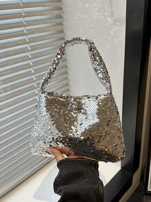 1pc Silver Spring New Fashion Shiny Sequin PVC Baguette Shoulder Underarm Bag For Women - Silver - View 3