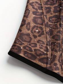 Atasan Tank Pendek Camisole Motif Leopard Gaya Jalanan Eropa untuk Pesta Liburan, Bra Elastis Push-Up Pembentuk Tulang Ikan Seksi - Coffee Brown - View 7
