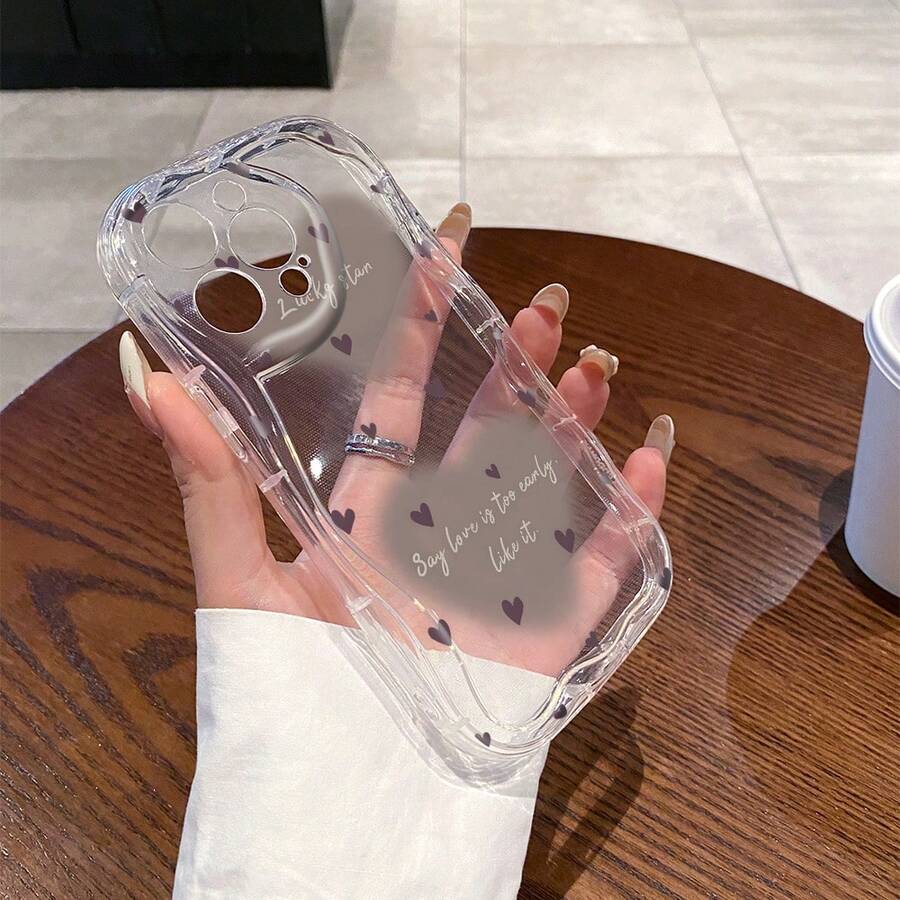 1 chiếc ốp lưng điện thoại thời trang chất liệu TPU họa tiết trái tim trong suốt màu kem, chống sốc, chống trượt, tương thích với iPhone, Honor. - Trong sáng - Xem 1