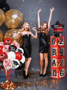Decoraciones de graduación 2026 - Decoraciones de graduación en rojo y negro - Caja de globos con "Clase de 2026" - "Graduación: Estoy orgulloso de ti" - Adecuado para decoraciones de fiesta de graduación de cualquier grado - Caja de globos de graduación rojos y negros - Ver 7