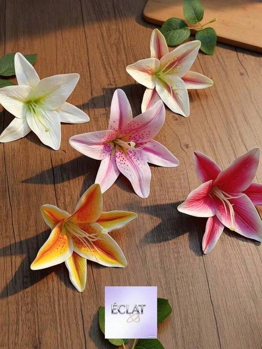 Exquisite 5pcs Lily Flower Hair Clips Hawaiian Style Artificial Flower Hair Accessories For Back To School Holiday Beach Party Summer Tropical Floral Wedding Girls Festival Gifts Hair Claws Hairpin 82O6 - 粉色 - 查看 1