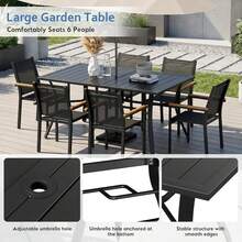 160 X 96cm Garden Table With Adjustable Parasol Hole, Outdoor Dining Table For 6 People, Rustproof Steel Frame, Rectangular Slatted Metal Table For Backyard Patio Terrace - Black - View 3