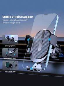 1pc Universal Black ABS Multifunctional Car Phone Holder, Air Vent Mount, Navigation - 黑色 - 查看 3