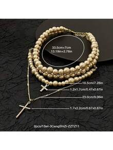 Collar de perlas multicapa vintage, elegante y adecuado para vestidos de noche de estilo gótico y fiestas diarias - Amarillo - Ver 7
